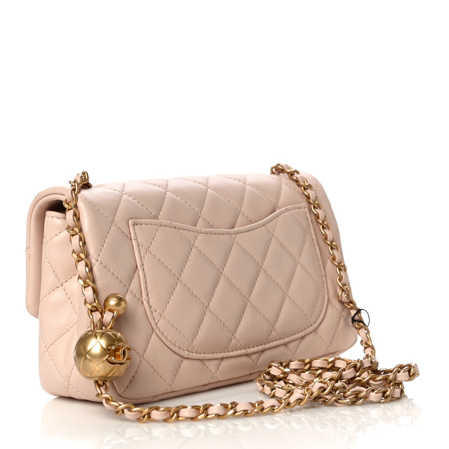 Lambskin Quilted Mini Rectangular Pearl Crush Flap Light Beige
