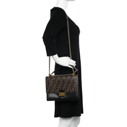 Fendi Vitello Liberty Bi-Color FF 1974 Embossed Chain Strap Kan U Shoulder Bag Black Maya 2 of 9