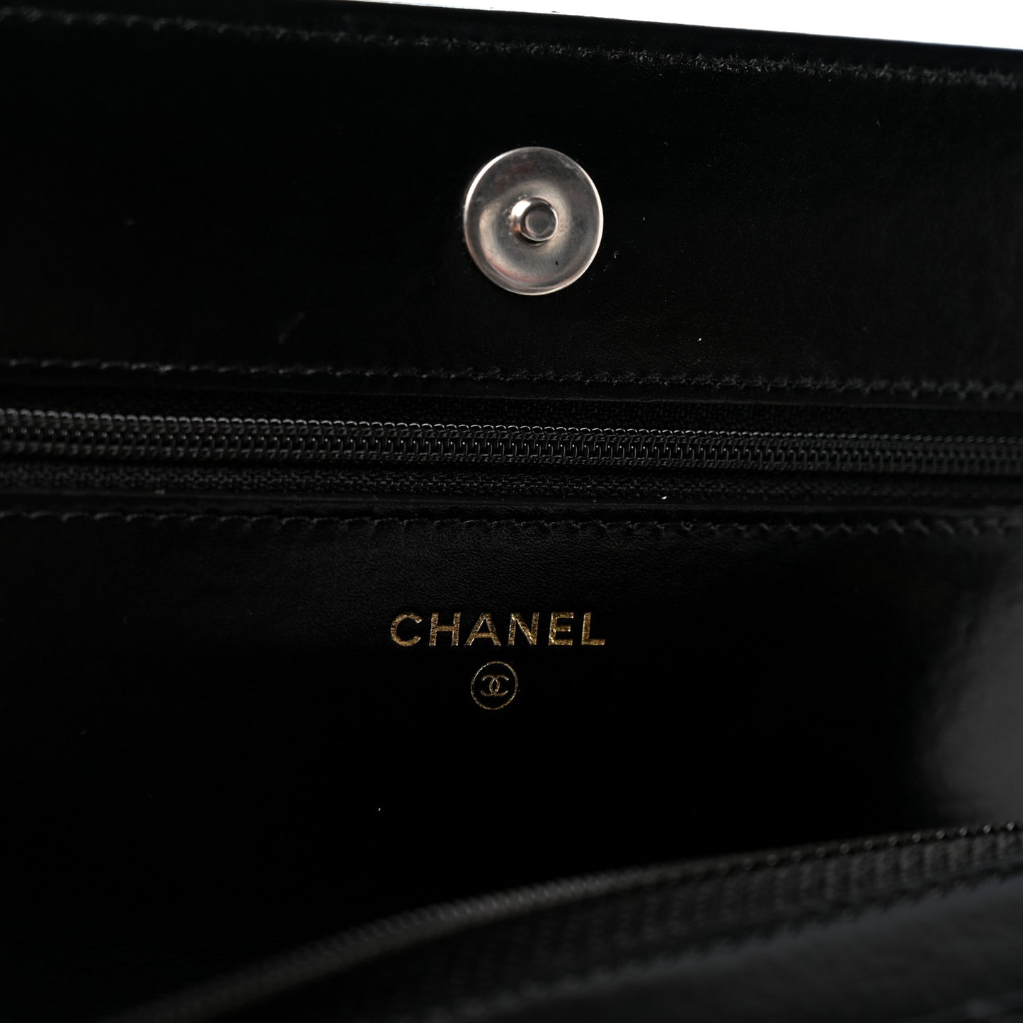 Shiny Crumpled Calfskin Quilted Chanel 19 Wallet On Chain WOC Black