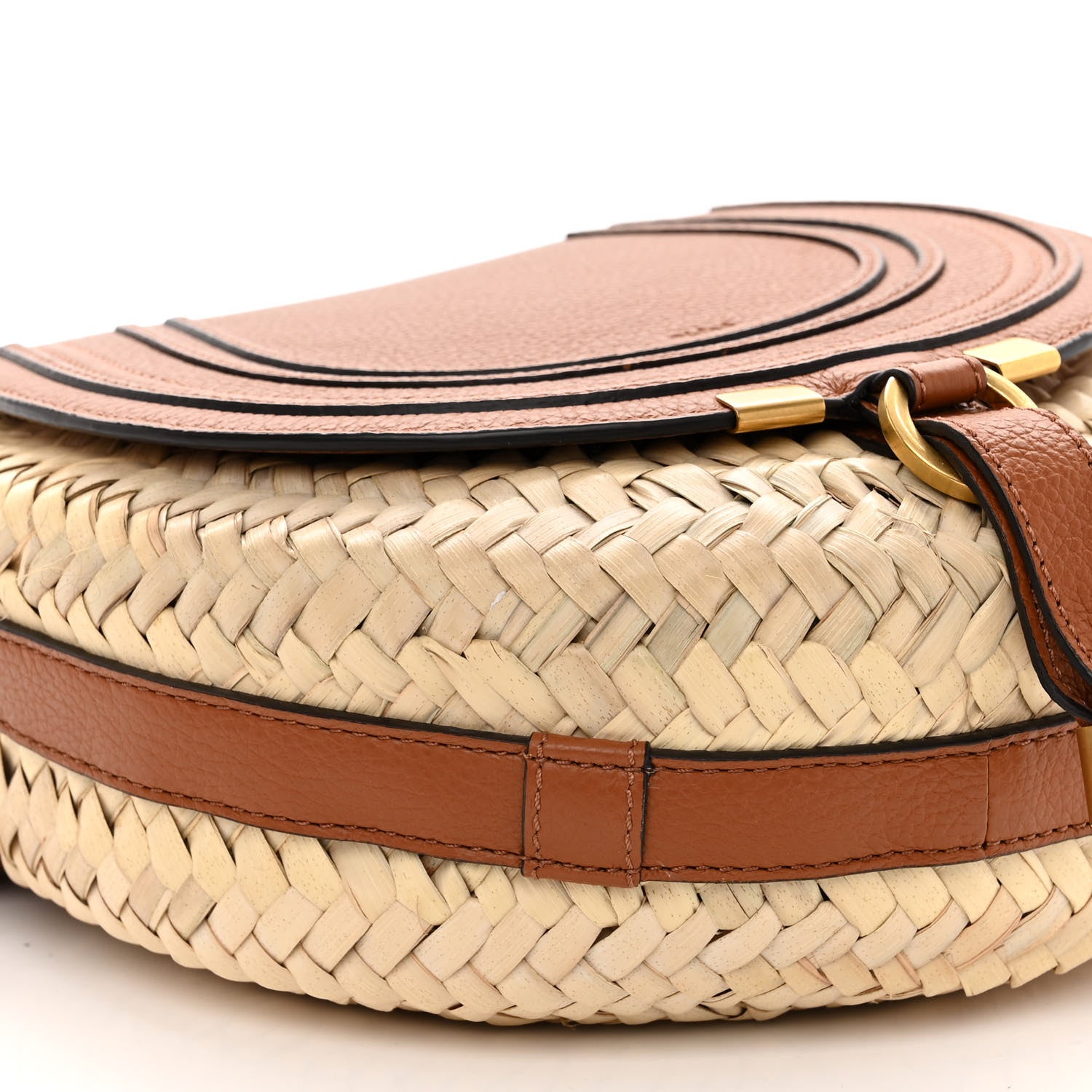 Chloe Raffia Small Grain Calfskin Small Marcie Basket Crossbody Tan 8 of 11