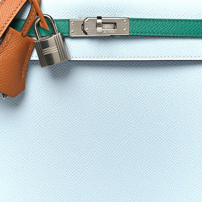 Hermes Epsom Tri-Color Kelly Sellier 25 Bleu Brume Vert Jade Gold 8 of 11