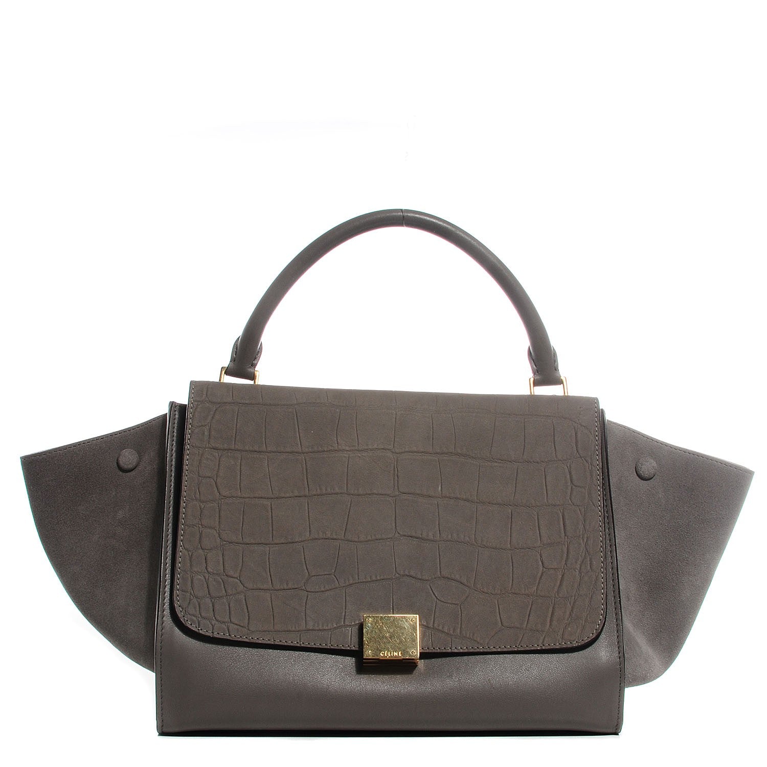 Celine Crocodile Embossed Nubuck Medium Trapeze Grey 1 of 9