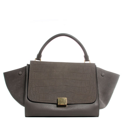 Celine Crocodile Embossed Nubuck Medium Trapeze Grey 1 of 9