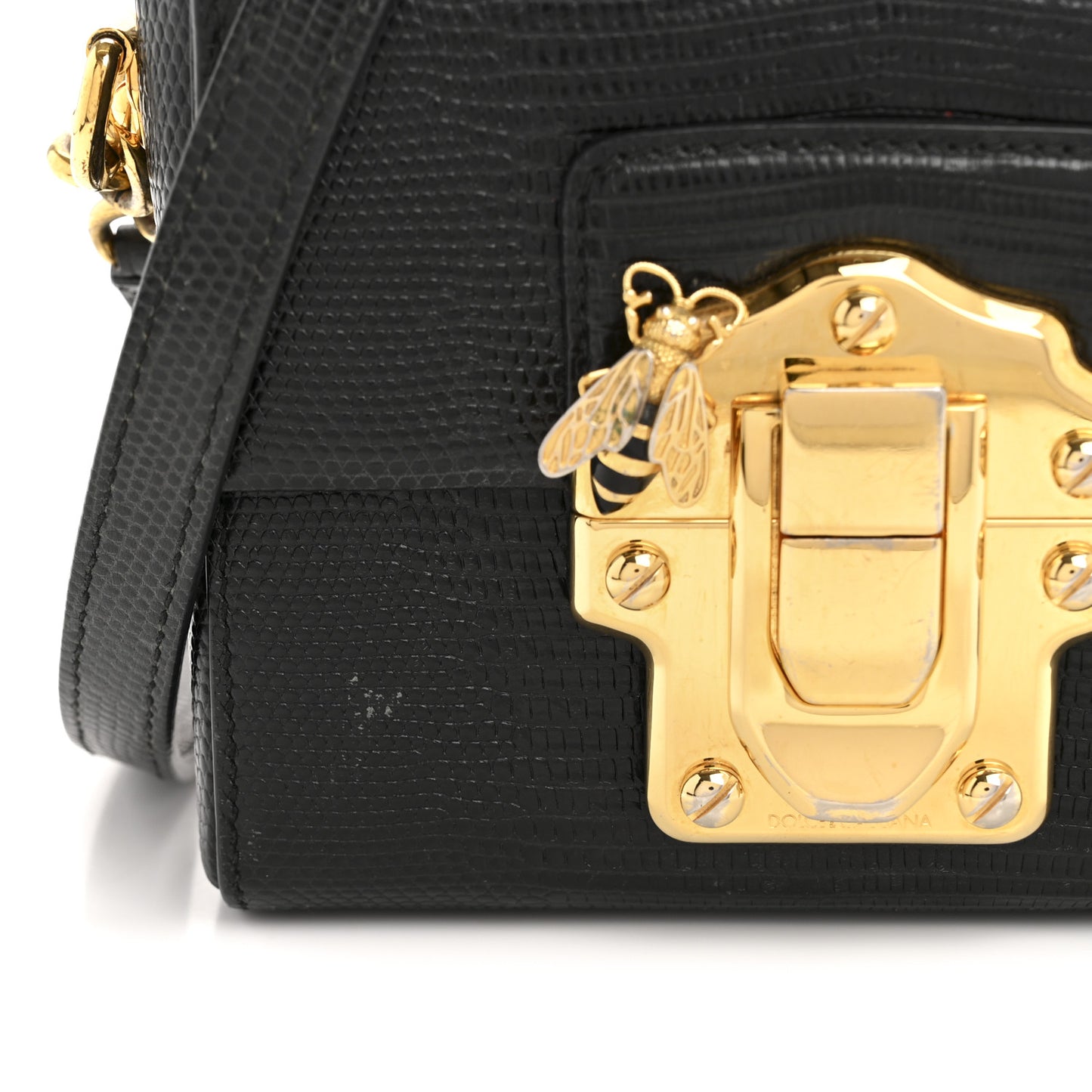 Calfskin Iguana Embossed Mini Lucia Satchel Black