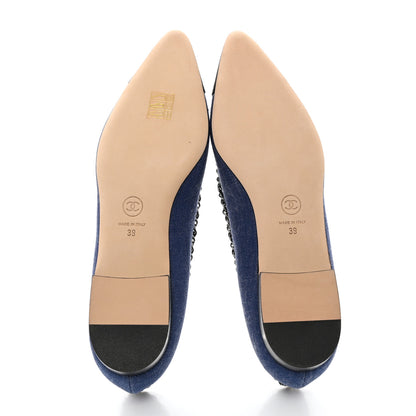 Chanel Fabric Grosgrain Chain Cap Toe Flats 39 Blue Black 5 of 9