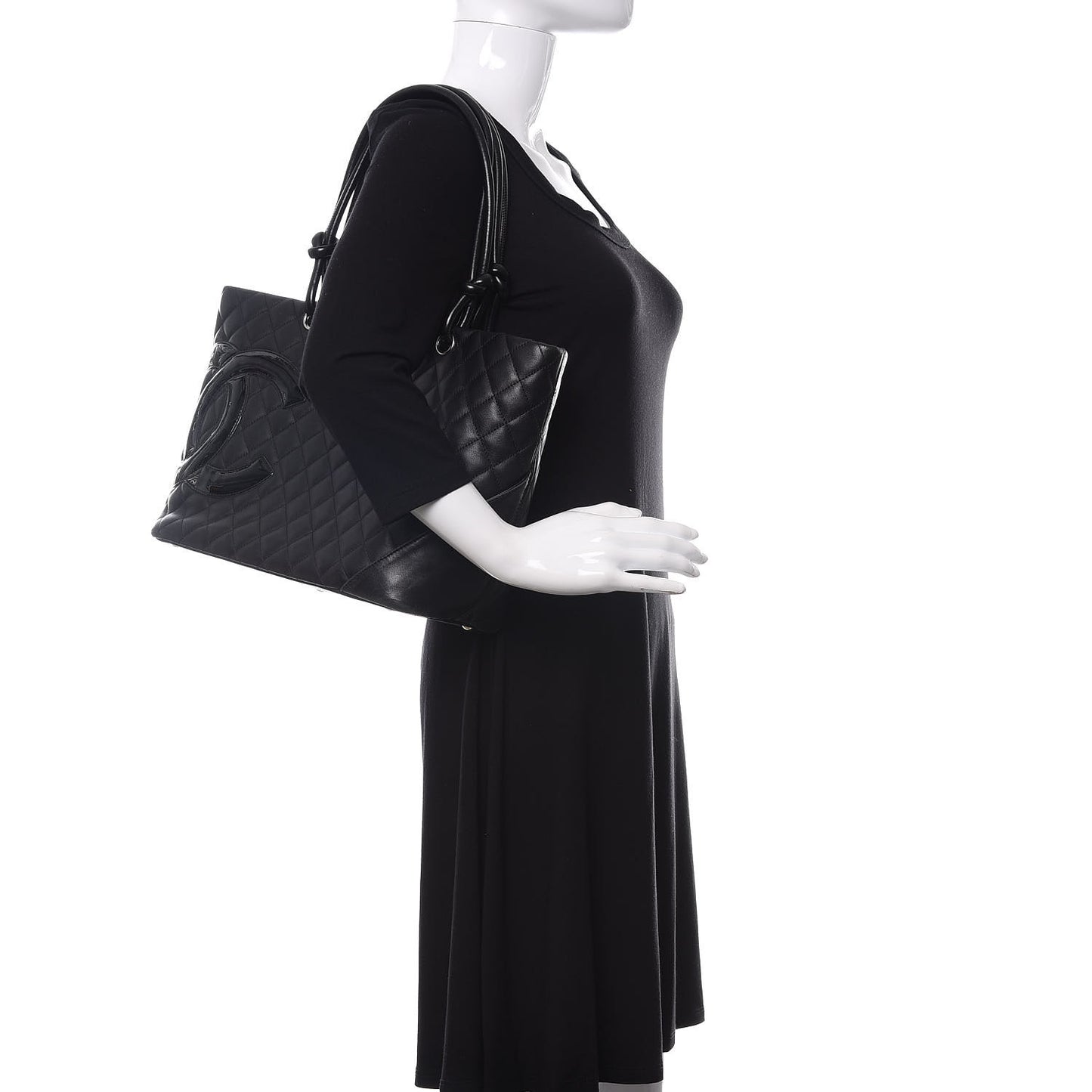Calfskin Quilted Large Cambon Tote Black
