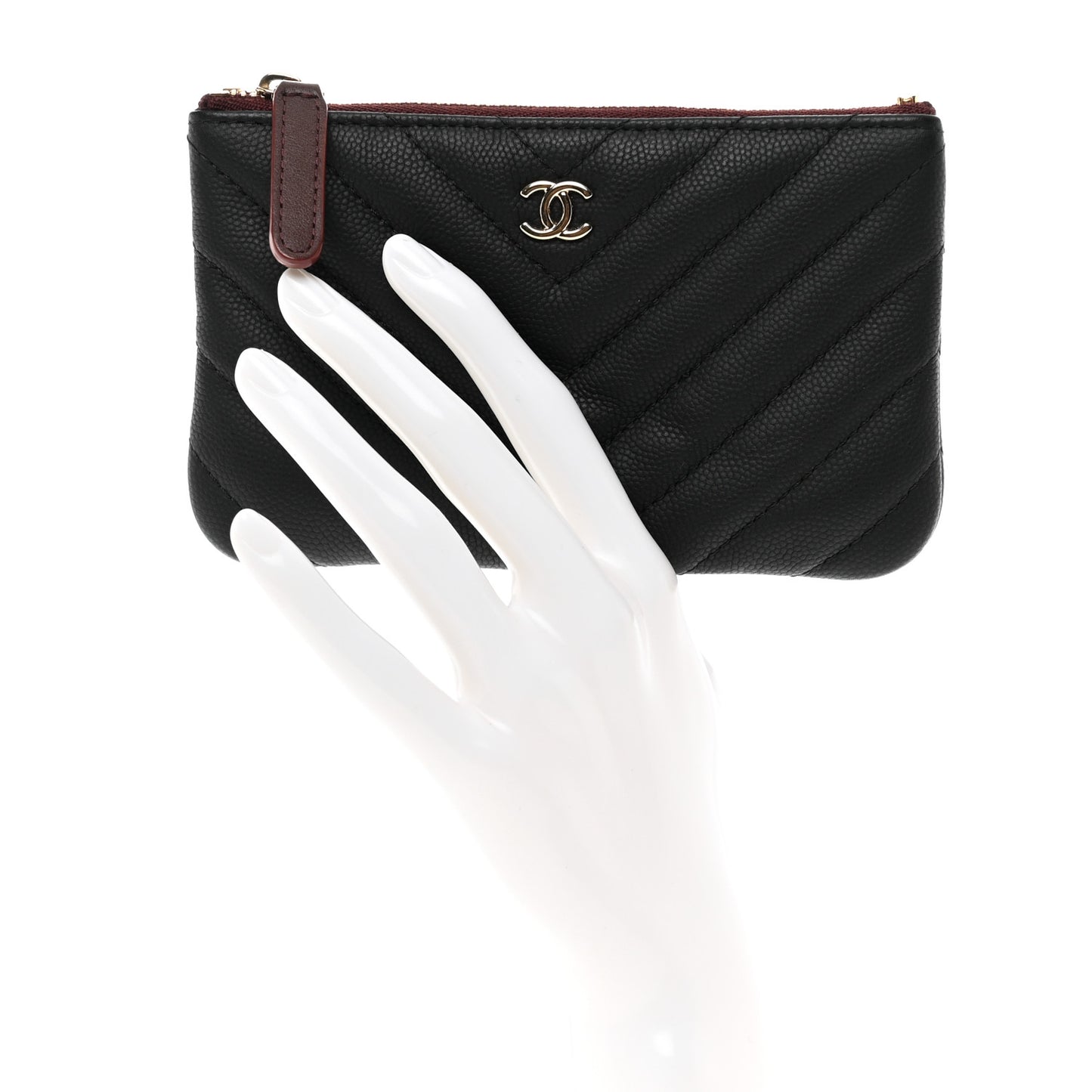 Caviar Chevron Quilted Small Cosmetic Case Black