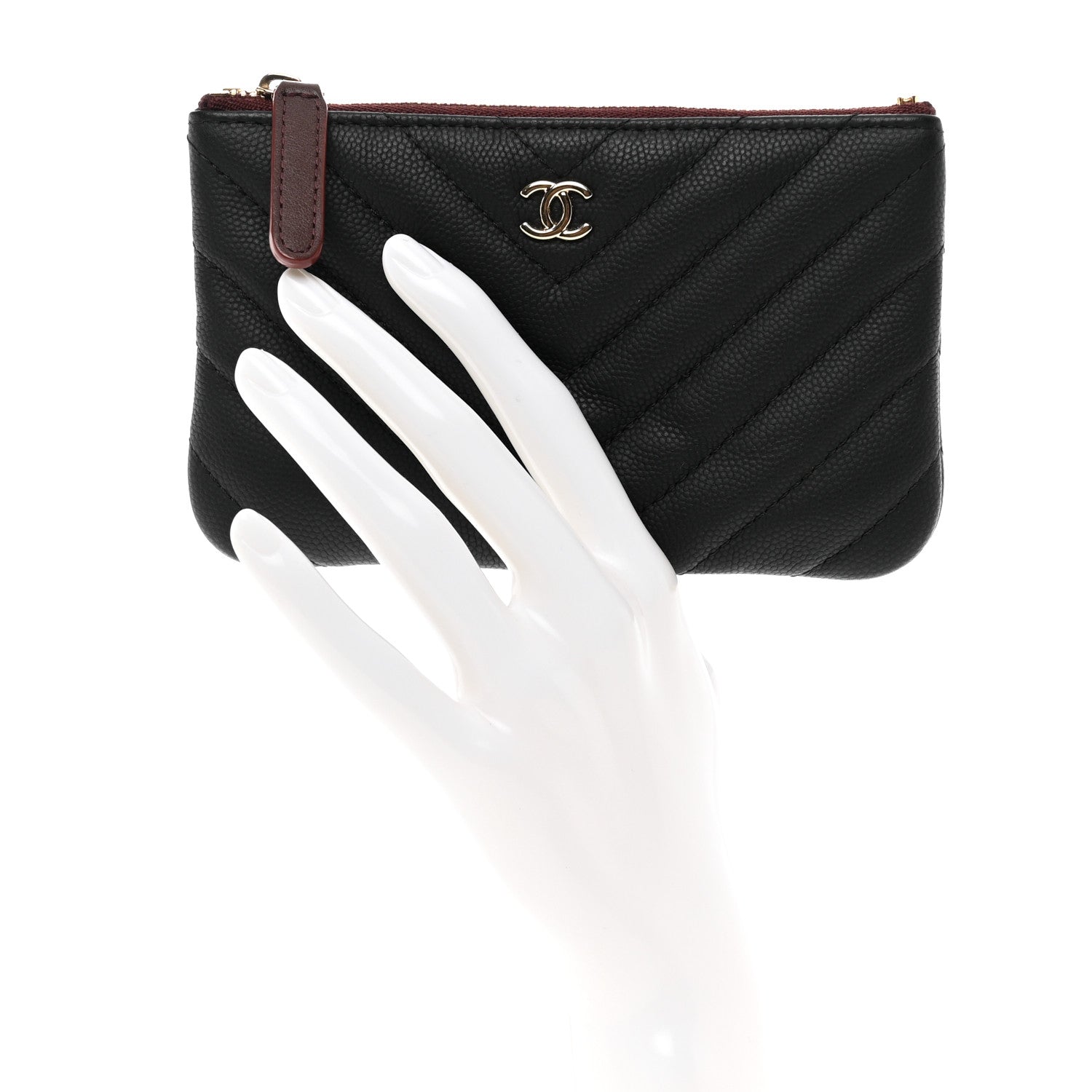 Chanel Caviar Chevron Quilted Small Cosmetic Case Black 2 of 8