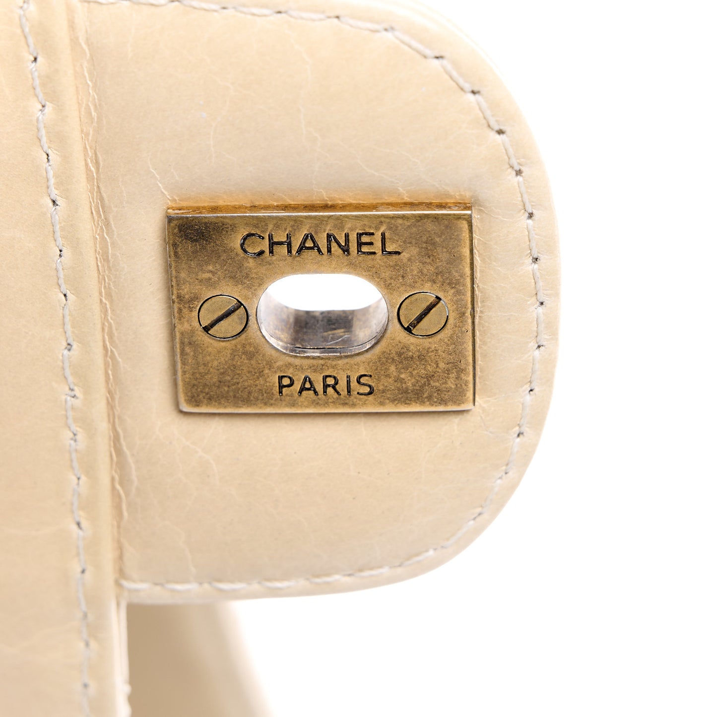 Glazed Calfskin Quilted Large Front Pocket Tote Beige