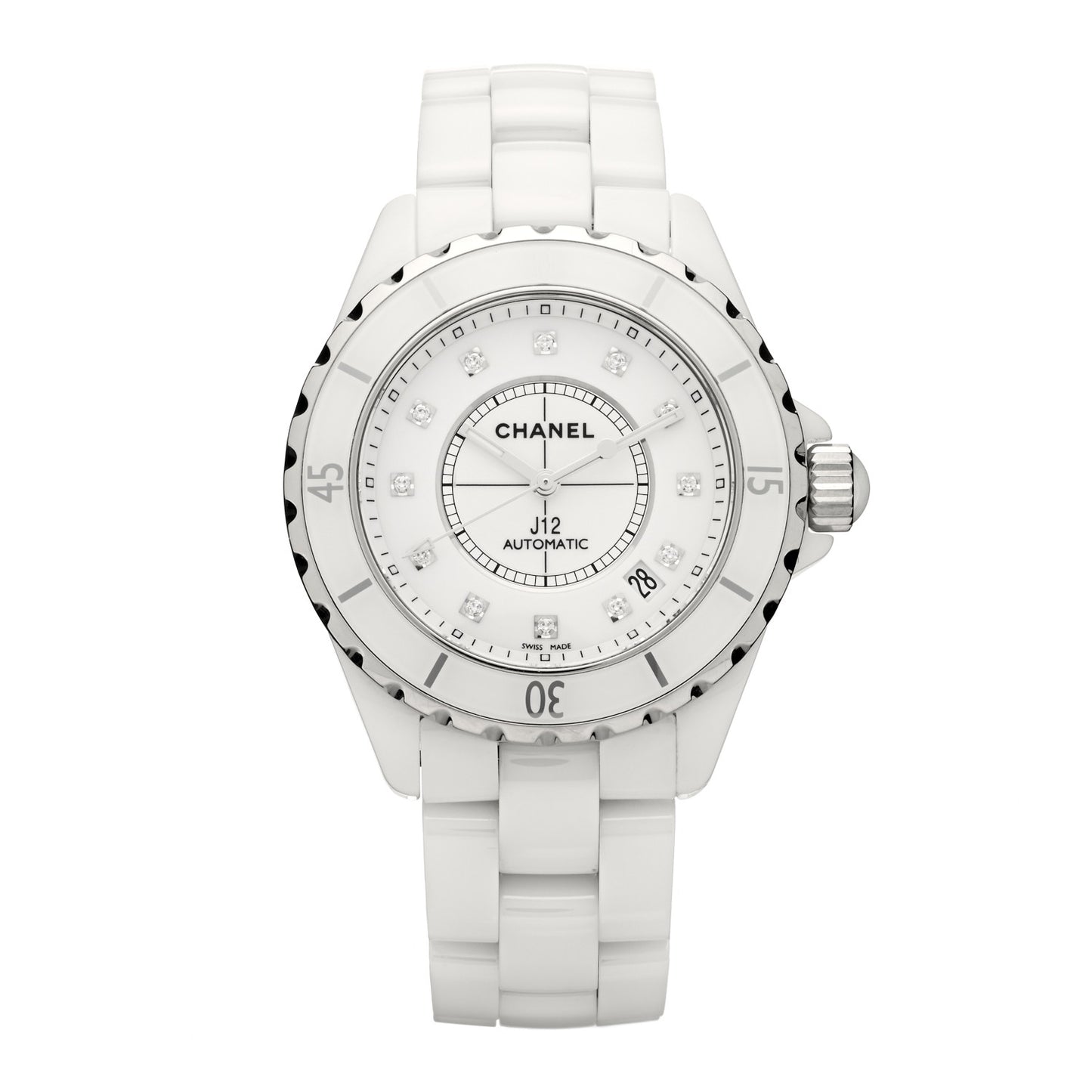 Stainless Steel Ceramic Diamond 38mm J12 Automatic Watch White