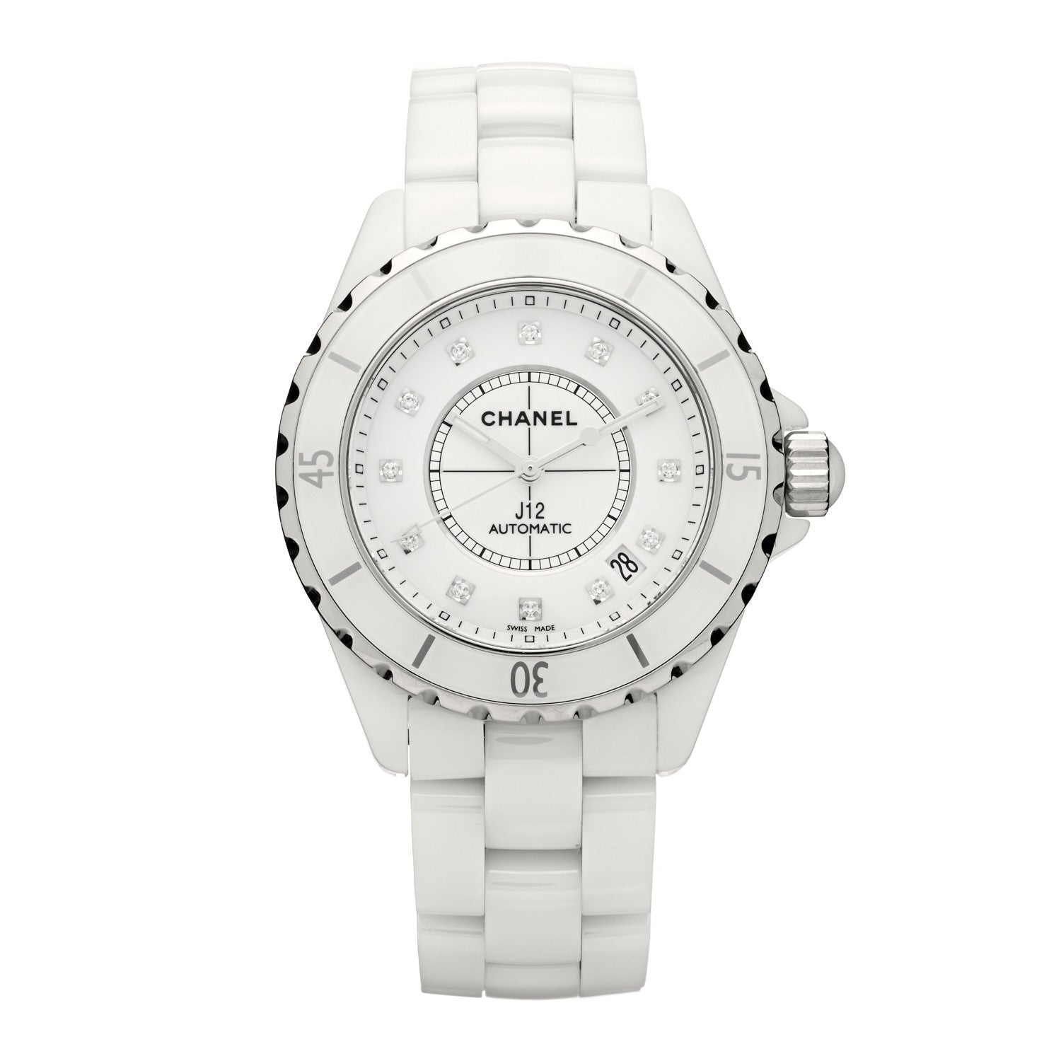 Chanel Stainless Steel Ceramic Diamond 38mm J12 Automatic Watch White 1 of 4