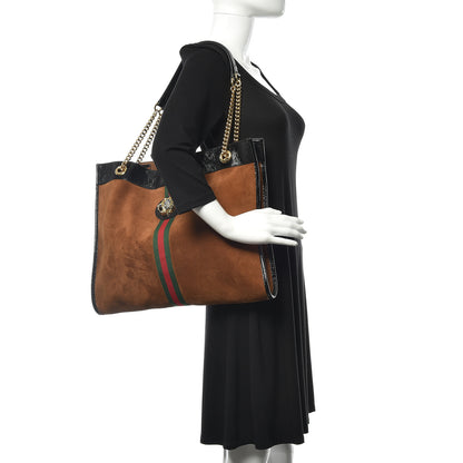 Gucci Suede Patent Large Rajah Chain Tote Nocciola Black 2 of 12