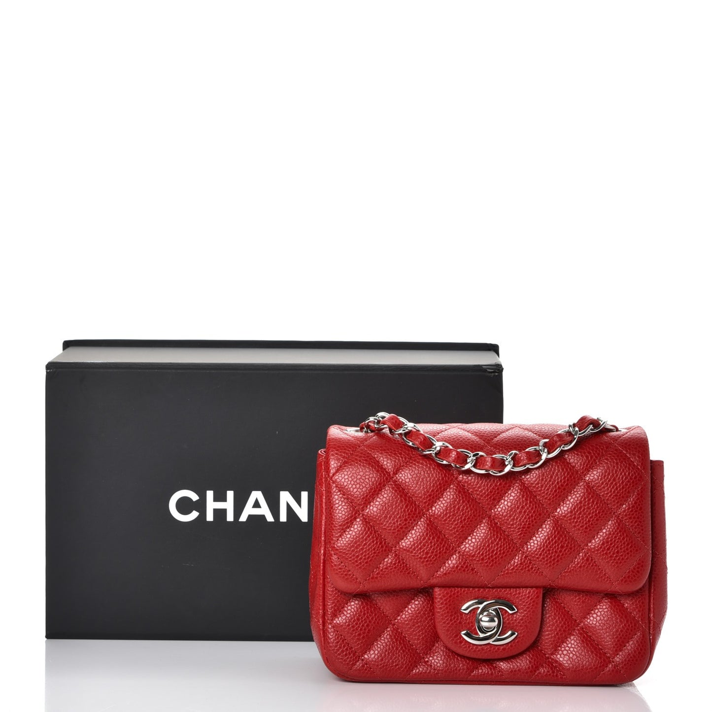 Caviar Quilted Mini Square Flap Dark Red