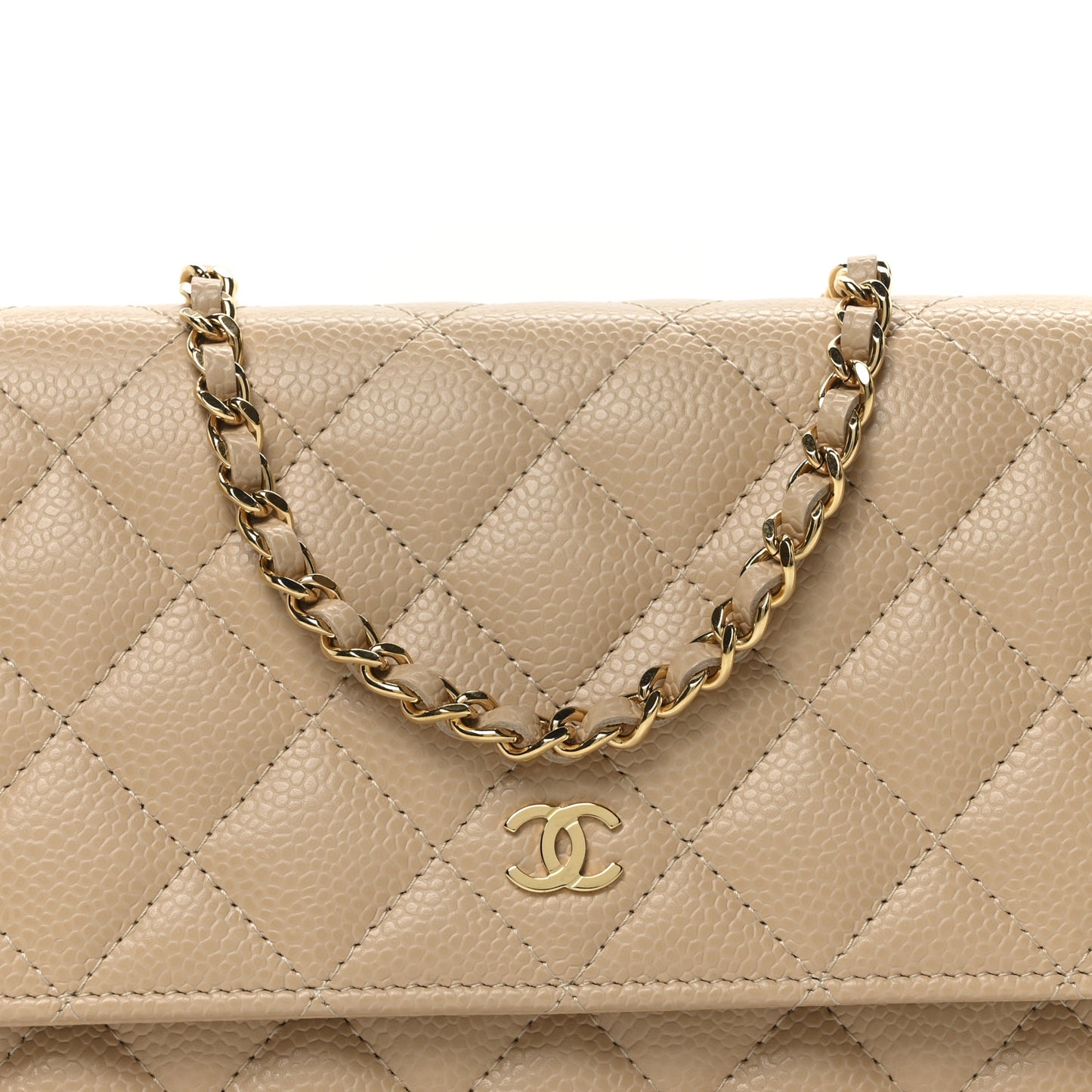 Caviar Quilted Wallet on Chain WOC Beige