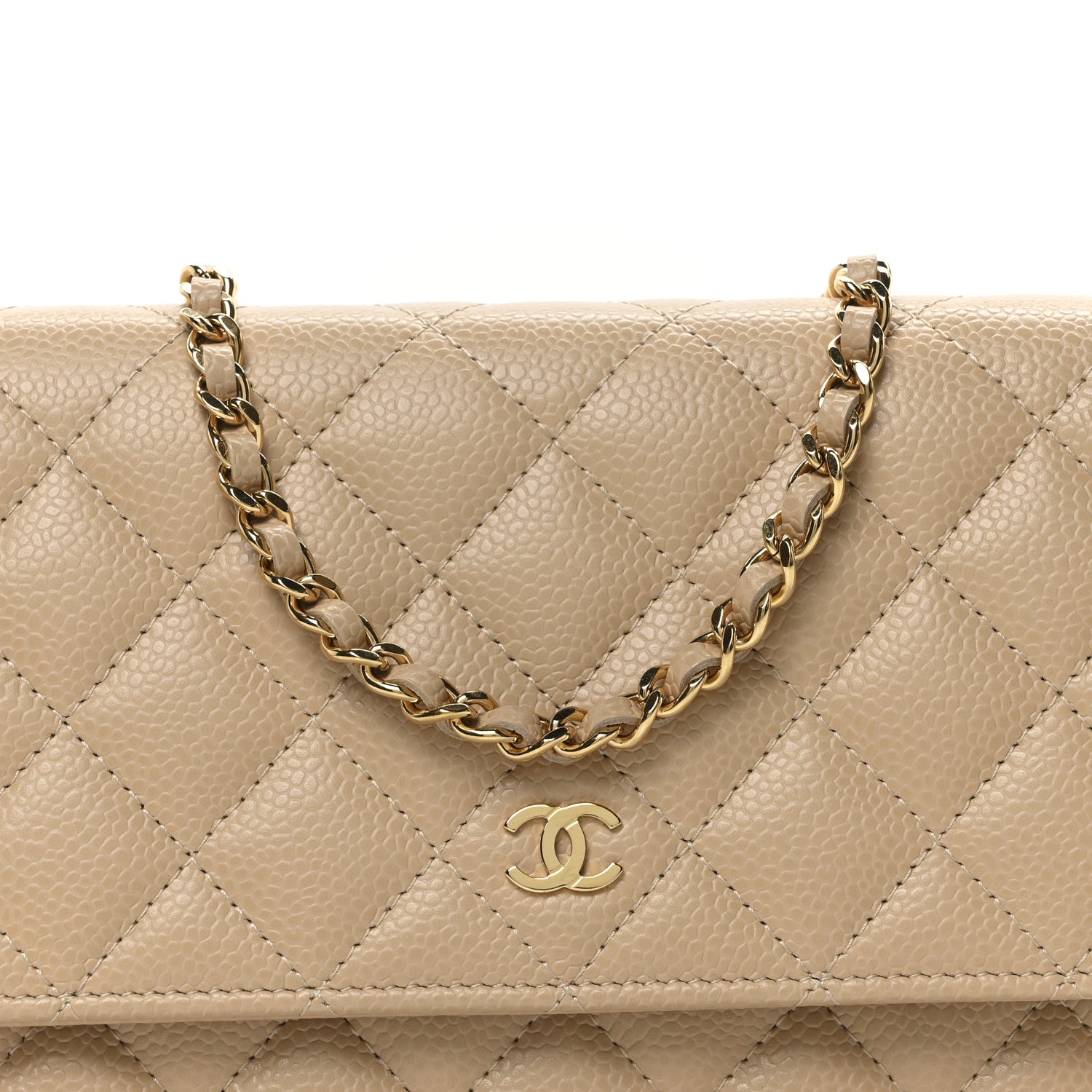 Chanel Caviar Quilted Wallet on Chain WOC Beige 9 of 12
