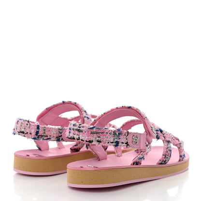 Chanel Tweed Lambskin Crystal CC Sandals 41 Pink Multicolor 4 of 9