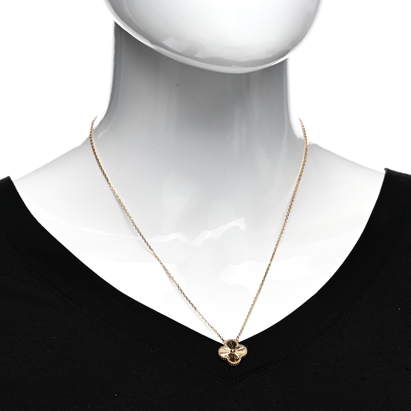 18K Yellow Gold Guilloche Vintage Alhambra Pendant Necklace