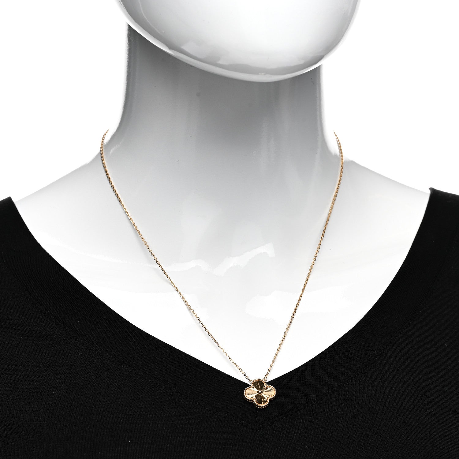 Van Cleef & Arpels 18K Yellow Gold Guilloche Vintage Alhambra Pendant Necklace 2 of 6