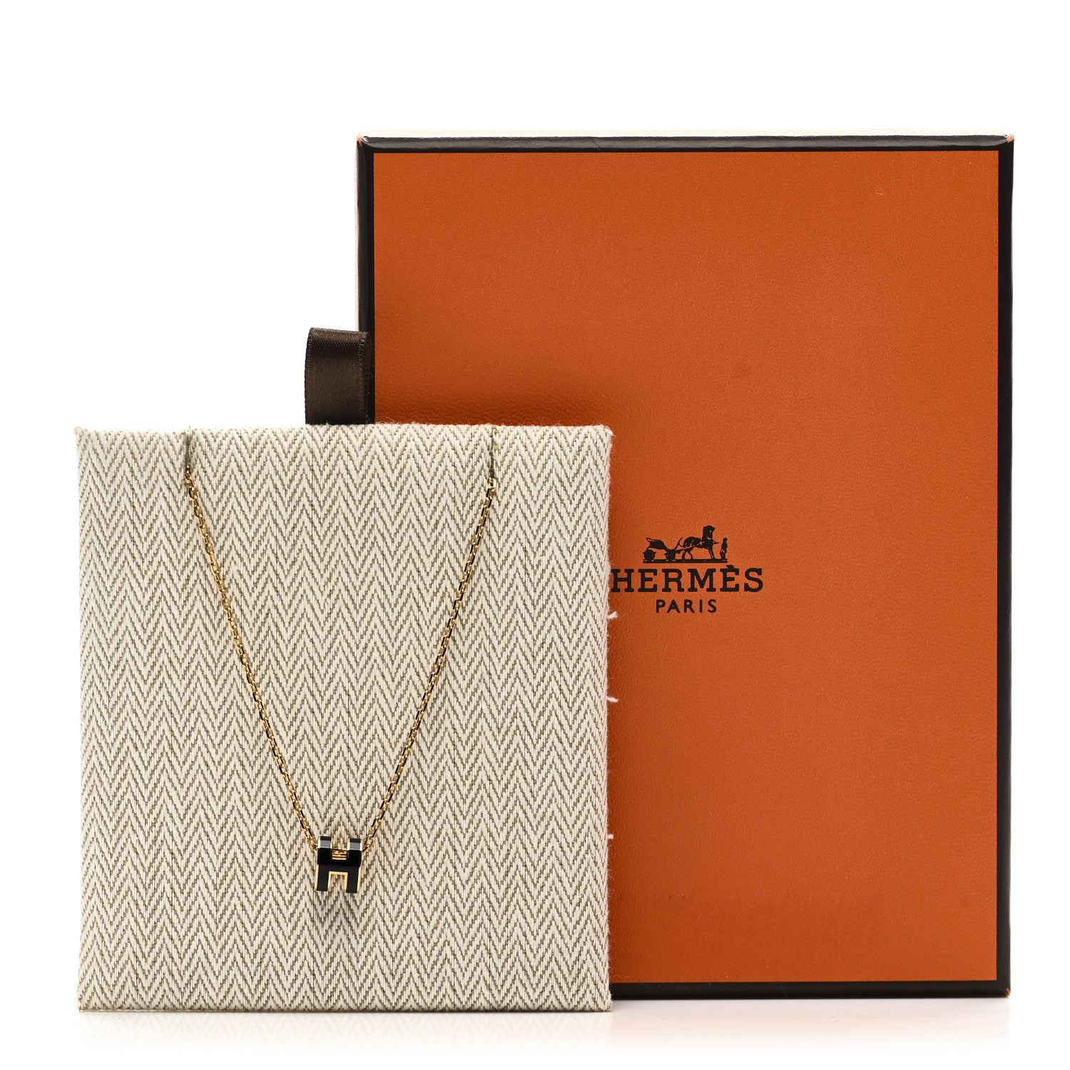Hermes Lacquered Gold Mini Pop H Pendant Necklace Black 7 of 7