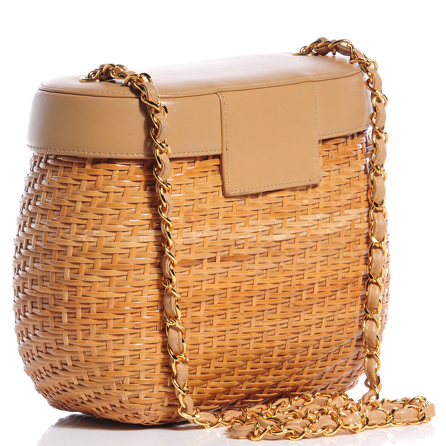 Chanel Lambskin Straw Basket Shoulder Bag Beige 3 of 10