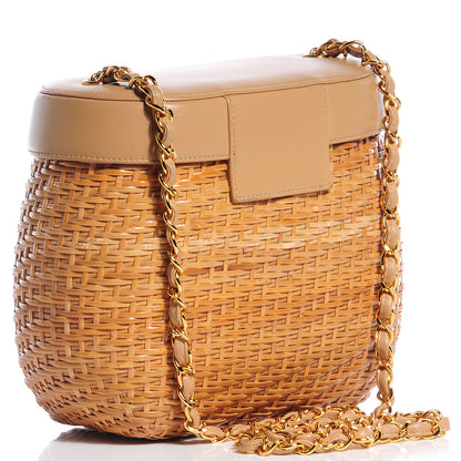 Chanel Lambskin Straw Basket Shoulder Bag Beige 3 of 10