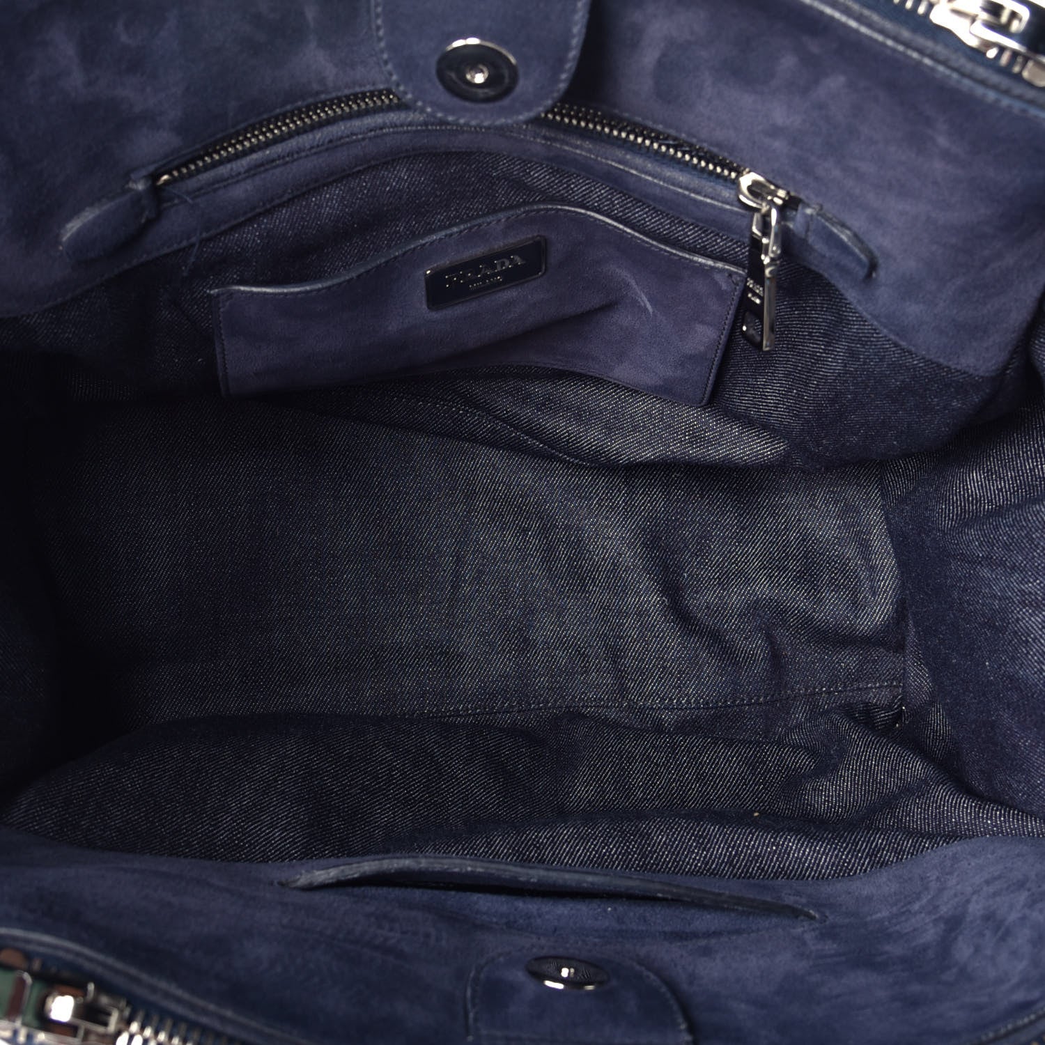 Prada Denim Suede Scamosciato Twin Pocket Tote Bleu 6 of 9