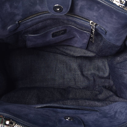 Prada Denim Suede Scamosciato Twin Pocket Tote Bleu 6 of 9
