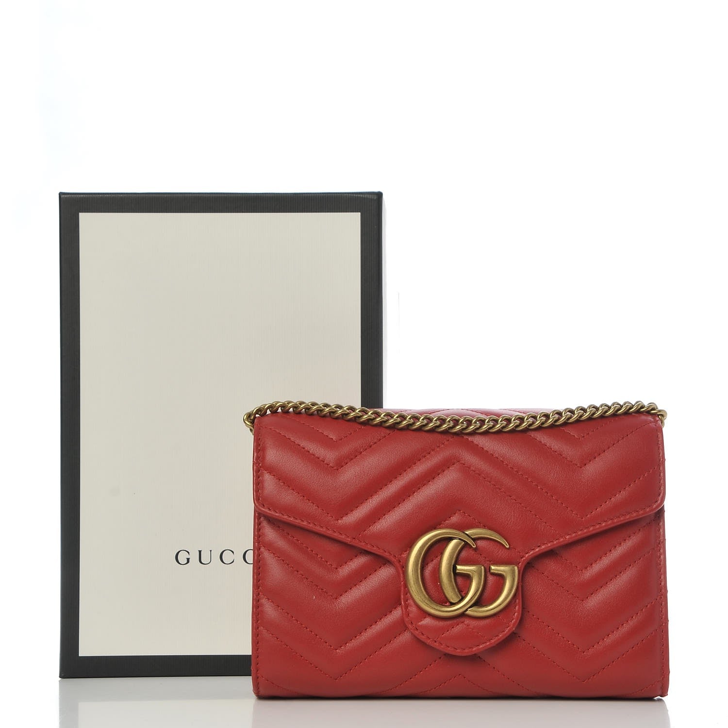 Gucci Calfskin Matelasse GG Marmont Chain Wallet Hibiscus Red 8 of 8