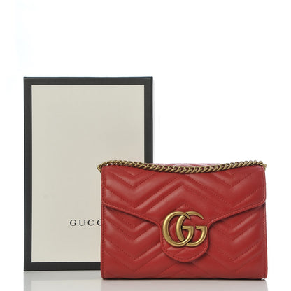 Gucci Calfskin Matelasse GG Marmont Chain Wallet Hibiscus Red 8 of 8