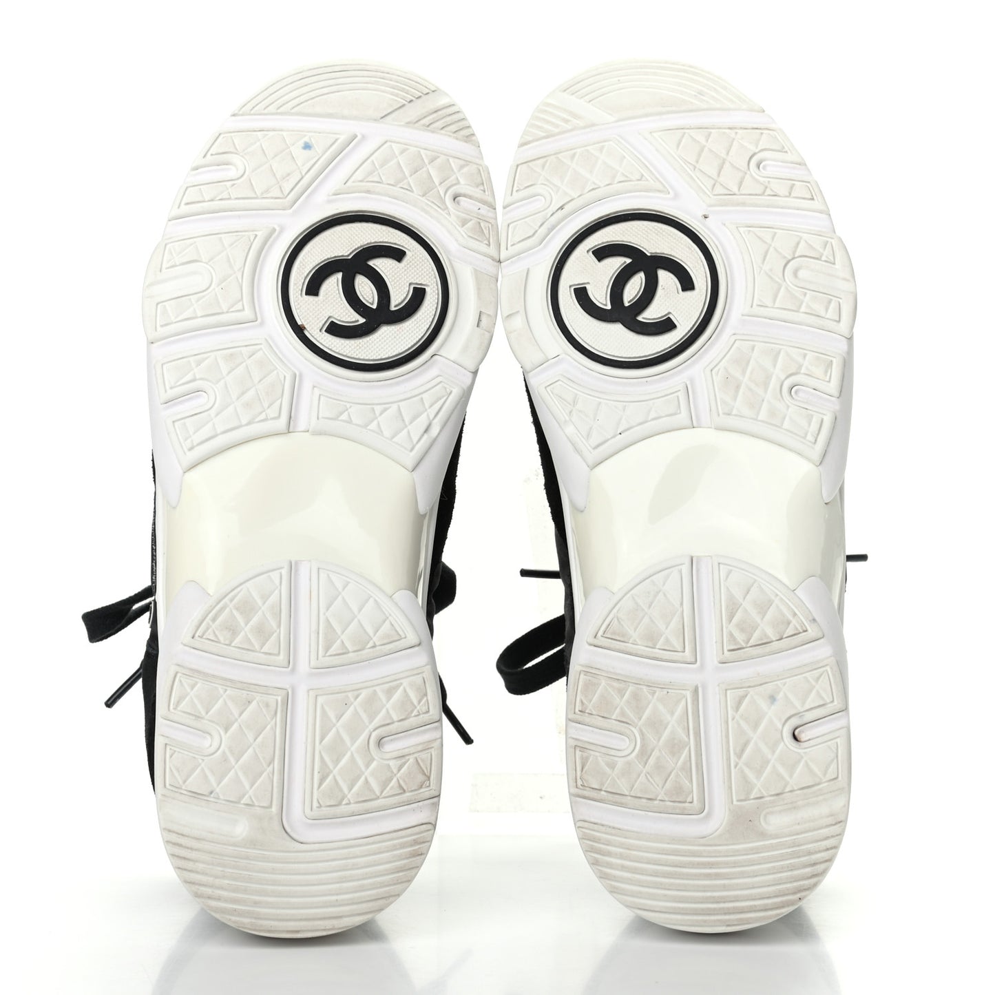 Nylon Calfskin Suede CC Womens Sneakers 38 Black White