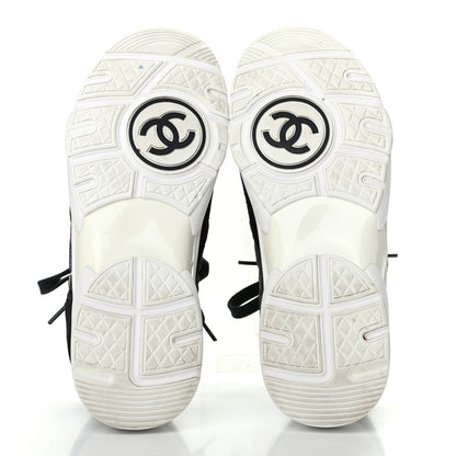 Chanel Nylon Calfskin Suede CC Womens Sneakers 38 Black White 5 of 8
