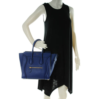 Celine Drummed Calfskin Micro Luggage Indigo 2 of 8