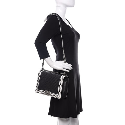 Chanel Calfskin Quilted Checkerboard Trim New Medium Boy Flap Black White 2 of 12