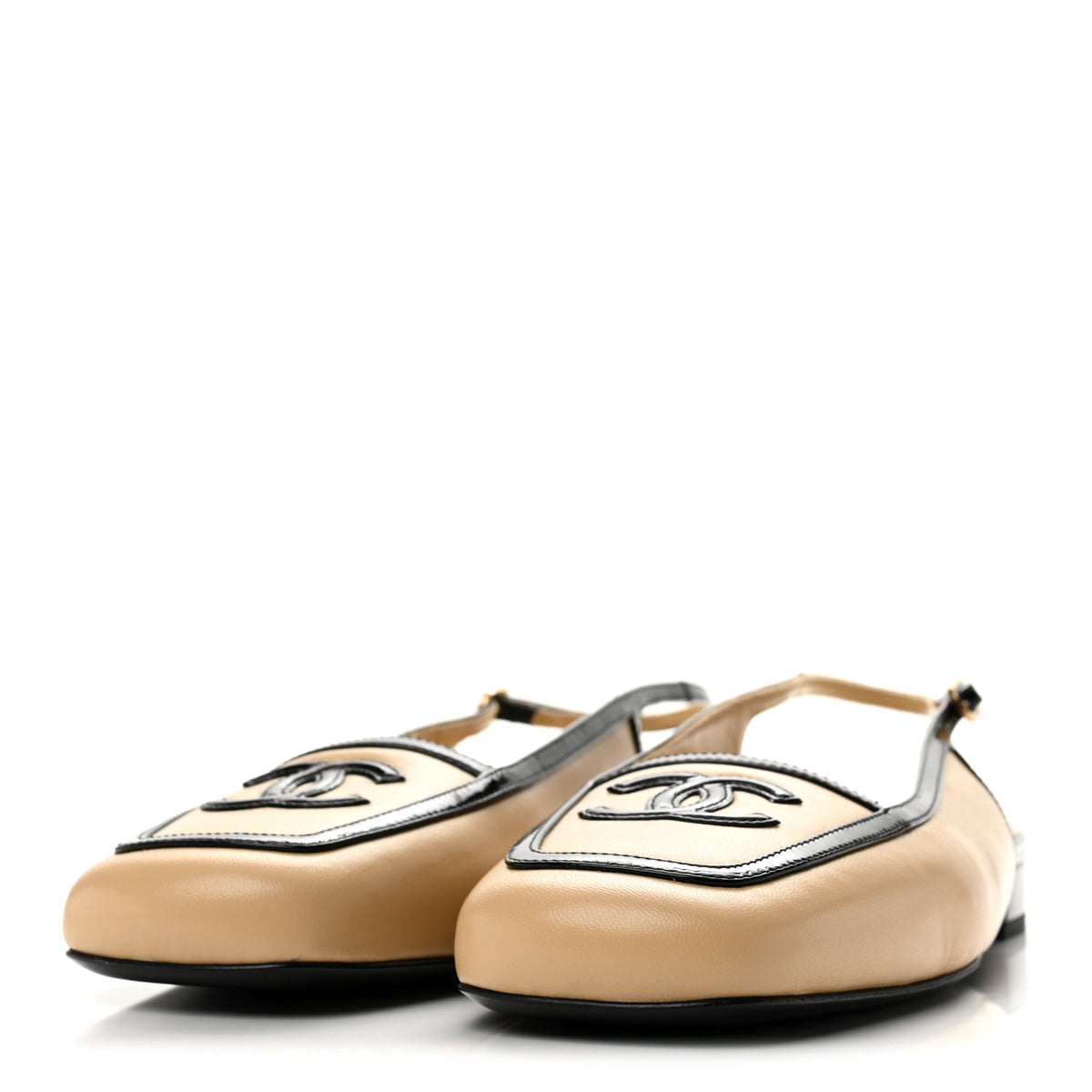Chanel Lambskin Patent Calfskin CC Slingback Sandals 39 Beige Black 4 of 9
