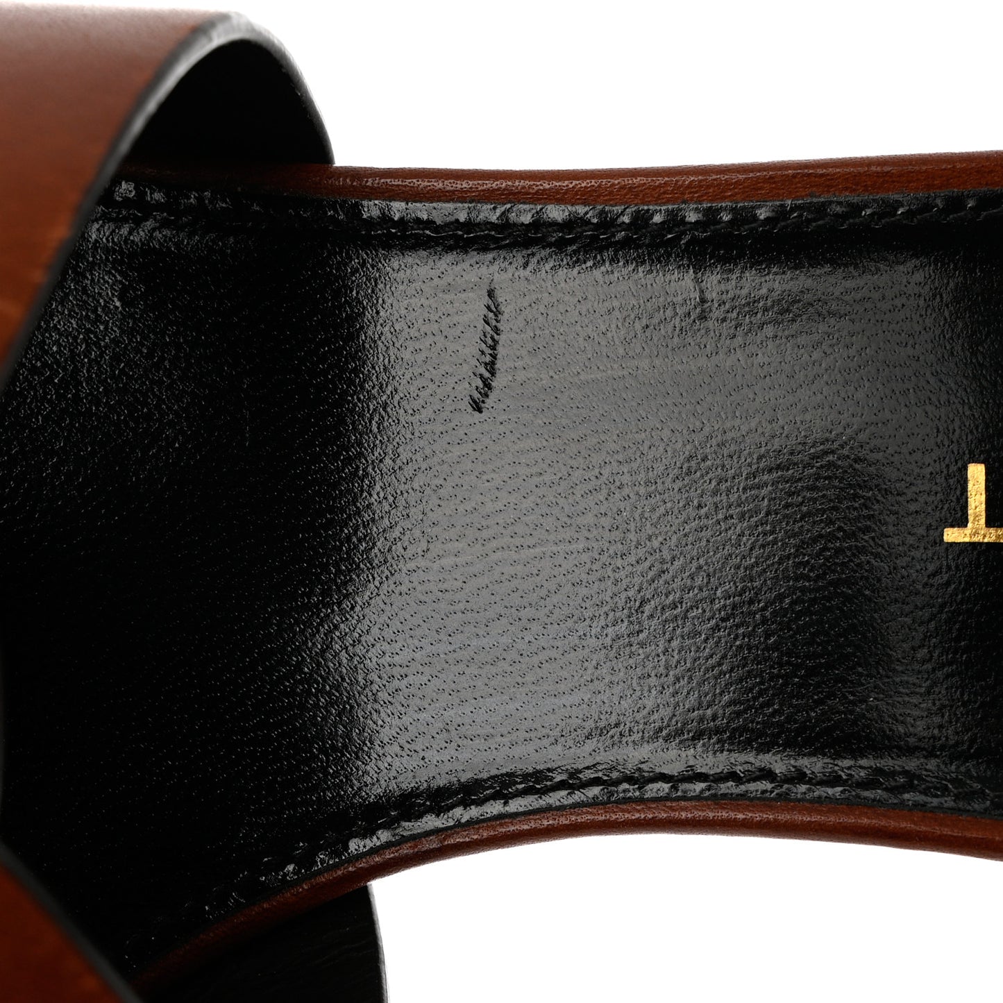 Calfskin Tribute 85 Slide Sandals 38 Amber
