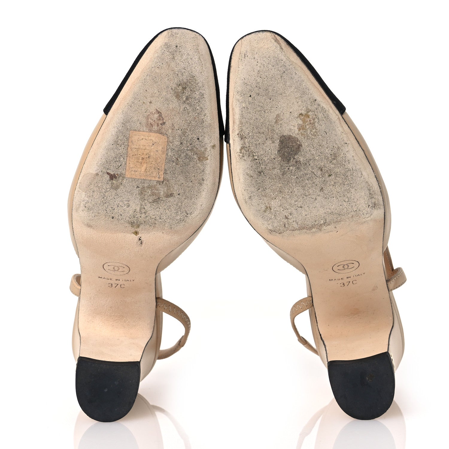 Chanel Lambskin Grosgrain Cap Toe CC Slingback Pumps 37 Beige Black 7 of 13