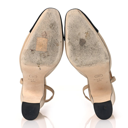 Chanel Lambskin Grosgrain Cap Toe CC Slingback Pumps 37 Beige Black 7 of 13