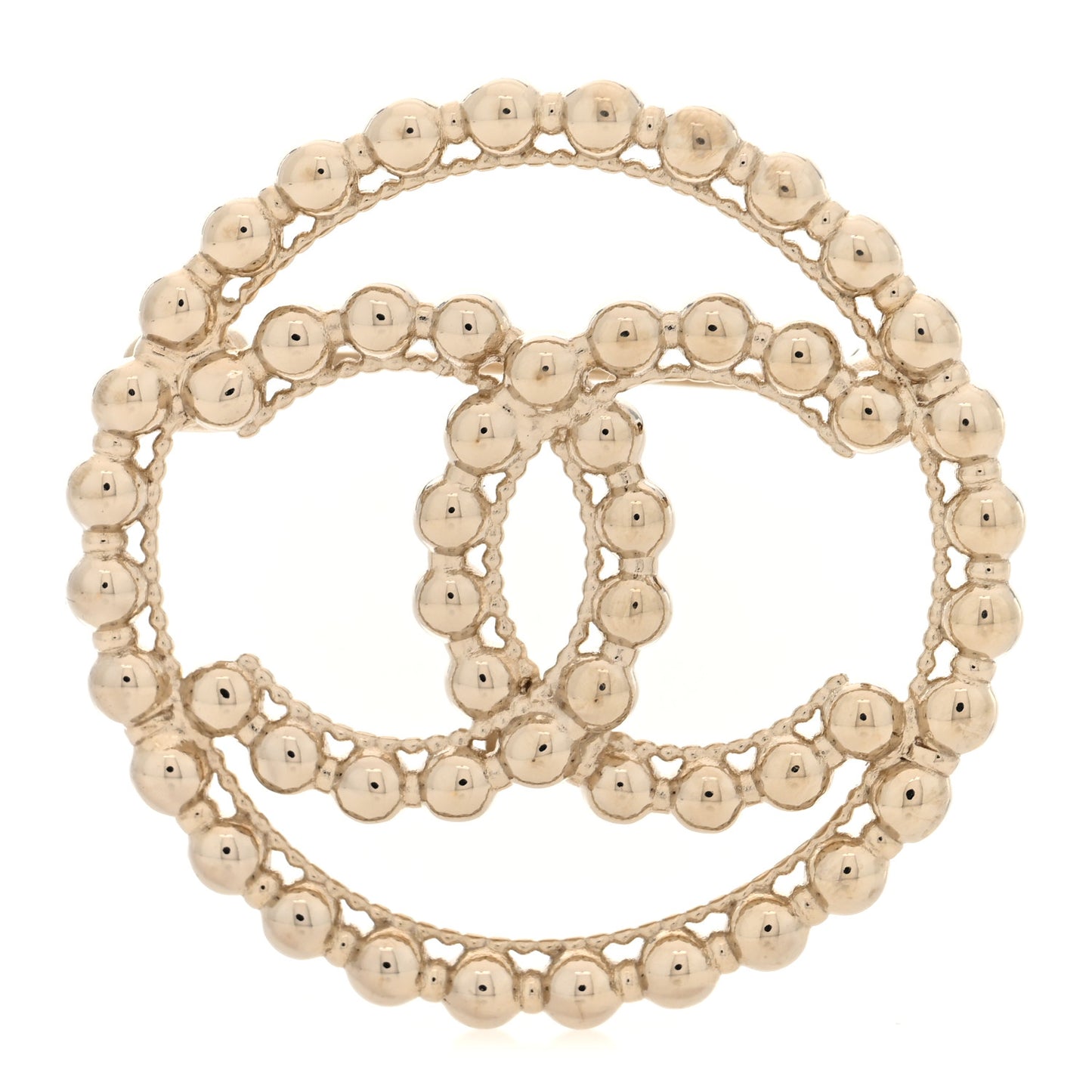 Metal Bead CC Round Brooch Gold