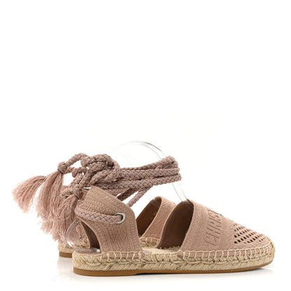 Christian Dior Canvas Embroidered Granville Ankle Tie Espadrilles Flats 37.5 Clay 4 of 8