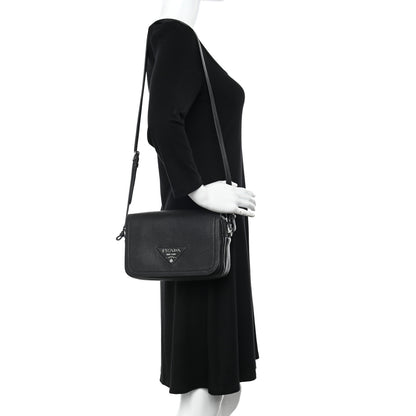Prada Vitello Daino Soft Flap Crossbody Black 2 of 9