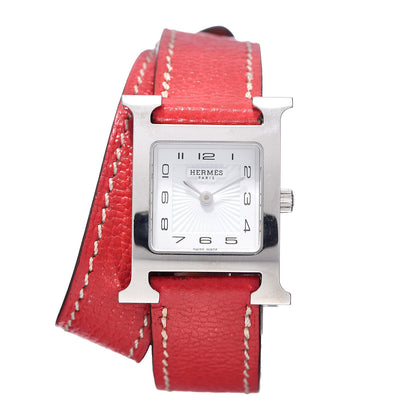 Hermes Stainless Steel Chevre Mysore 21mm Heure H Hour Double Tour Quartz Watch Bougainvillea 1 of 7