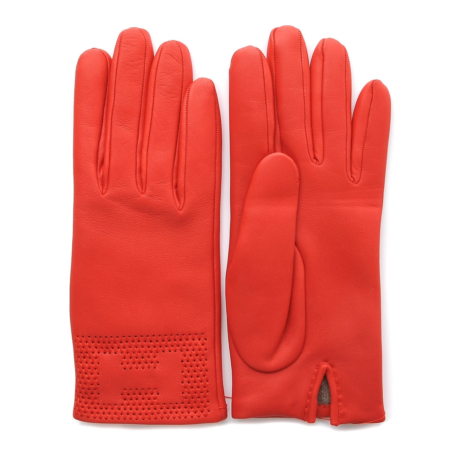 Hermes Lambskin Facile Gloves 7.5 Coquelicot 1 of 6