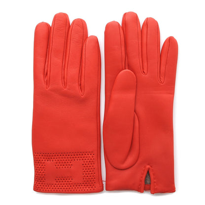 Hermes Lambskin Facile Gloves 7.5 Coquelicot 1 of 6