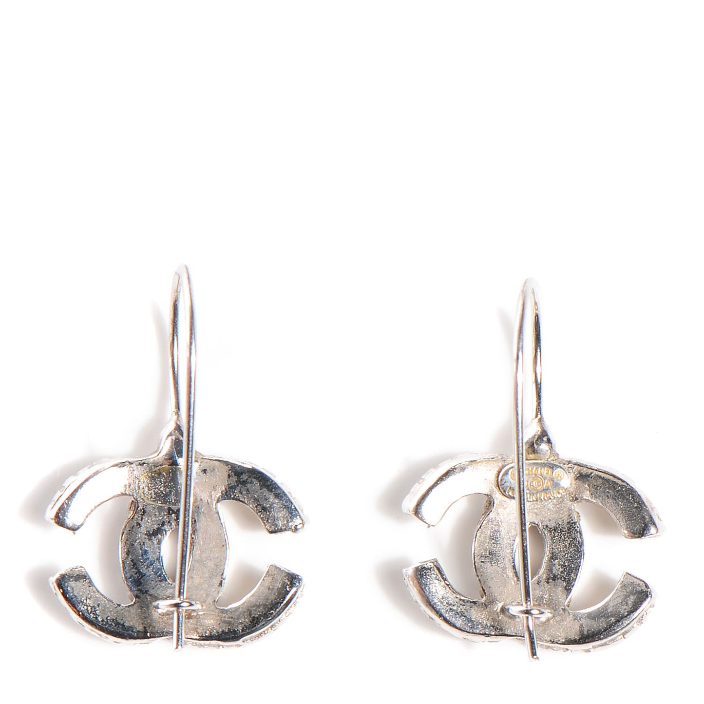 Textured CC Drop Earrings Silver