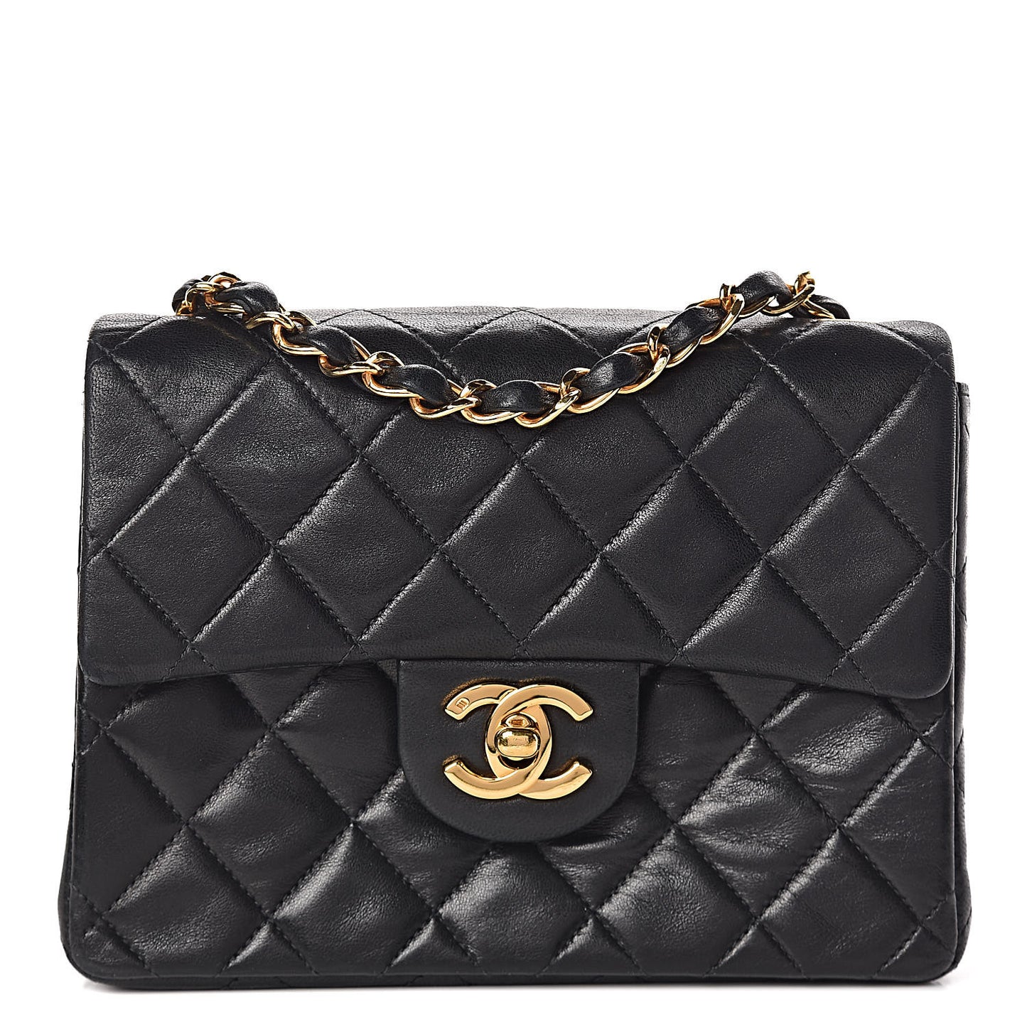 Lambskin Quilted Mini Square Flap Black