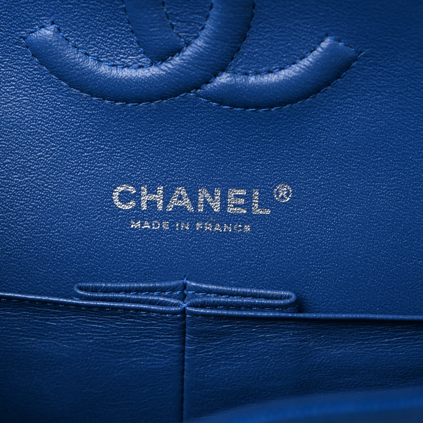 Caviar Chevron Quilted Medium Double Flap Blue