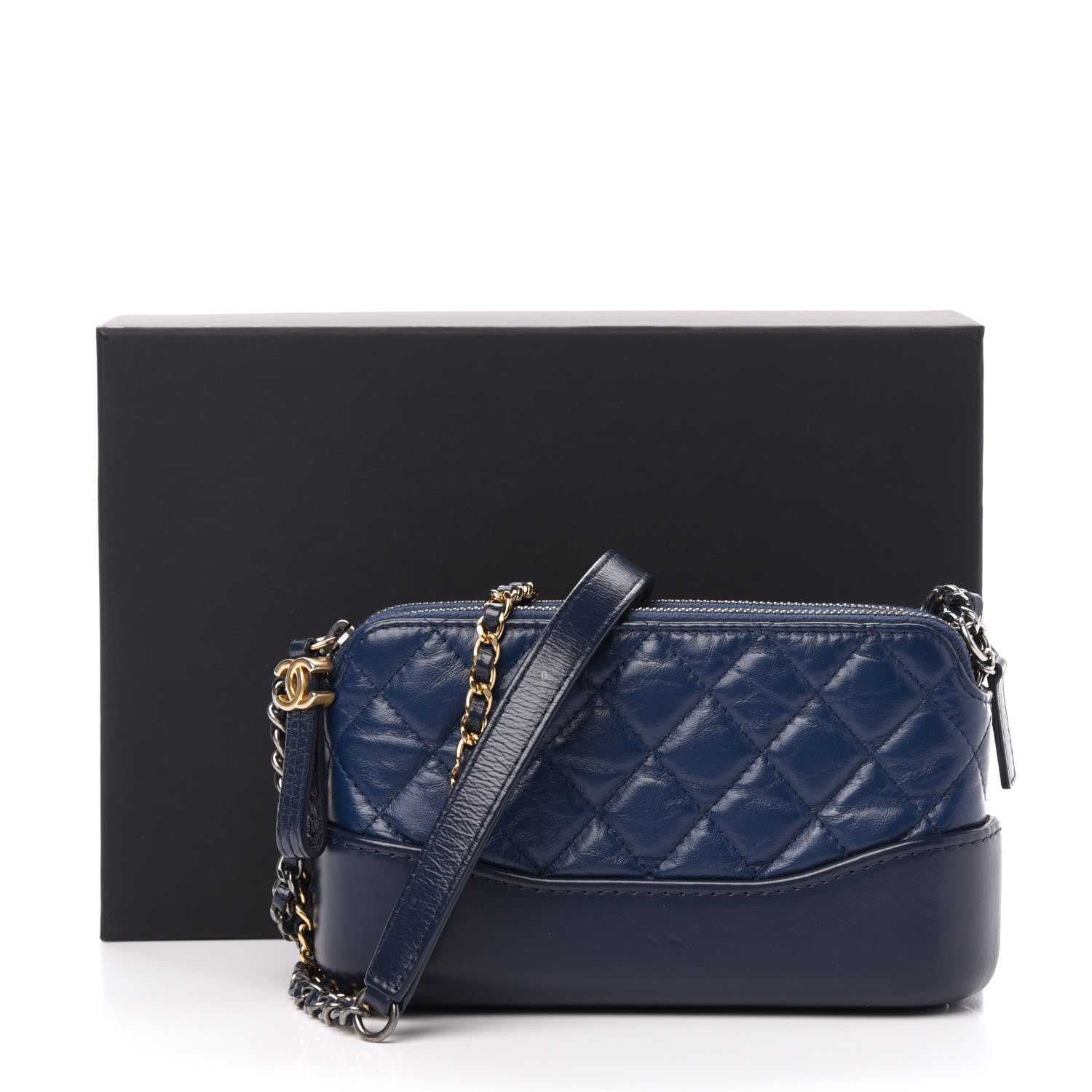 Chanel Aged Calfskin Quilted Small Gabrielle Clutch With Chain Navy Blue 14 of 14