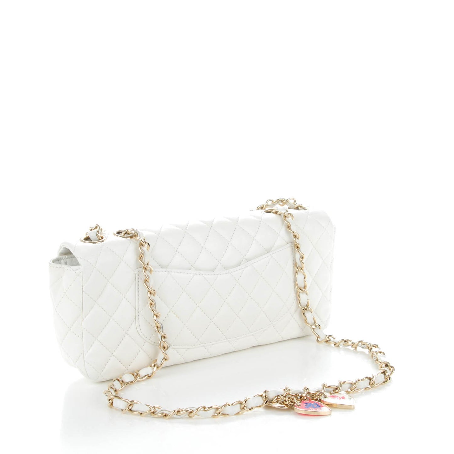 Lambskin Quilted East West Valentine Charms Flap White