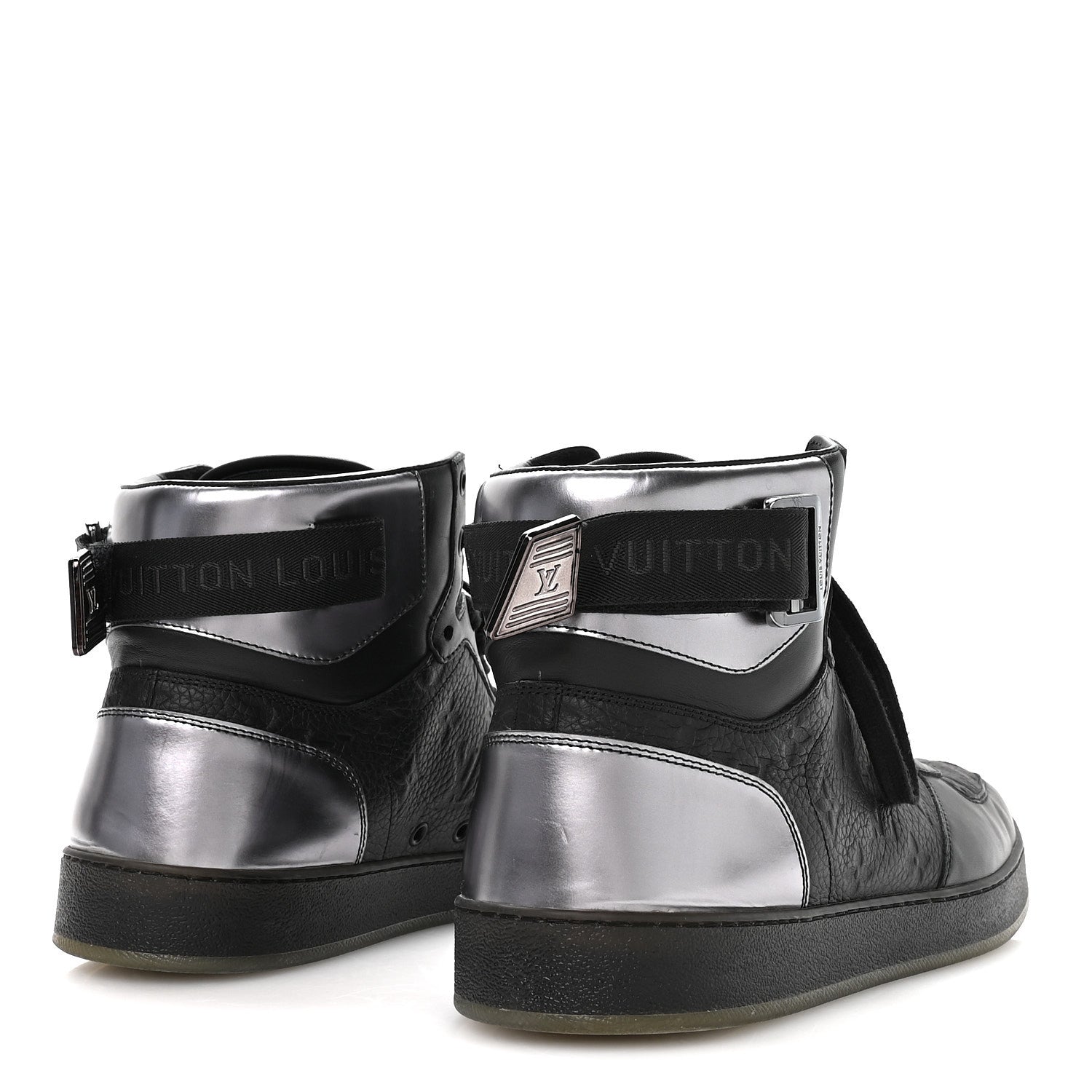 Louis Vuitton Calfskin Embossed Monogram Rivoli High Top Sneakers 11 Black Silver 5 of 8