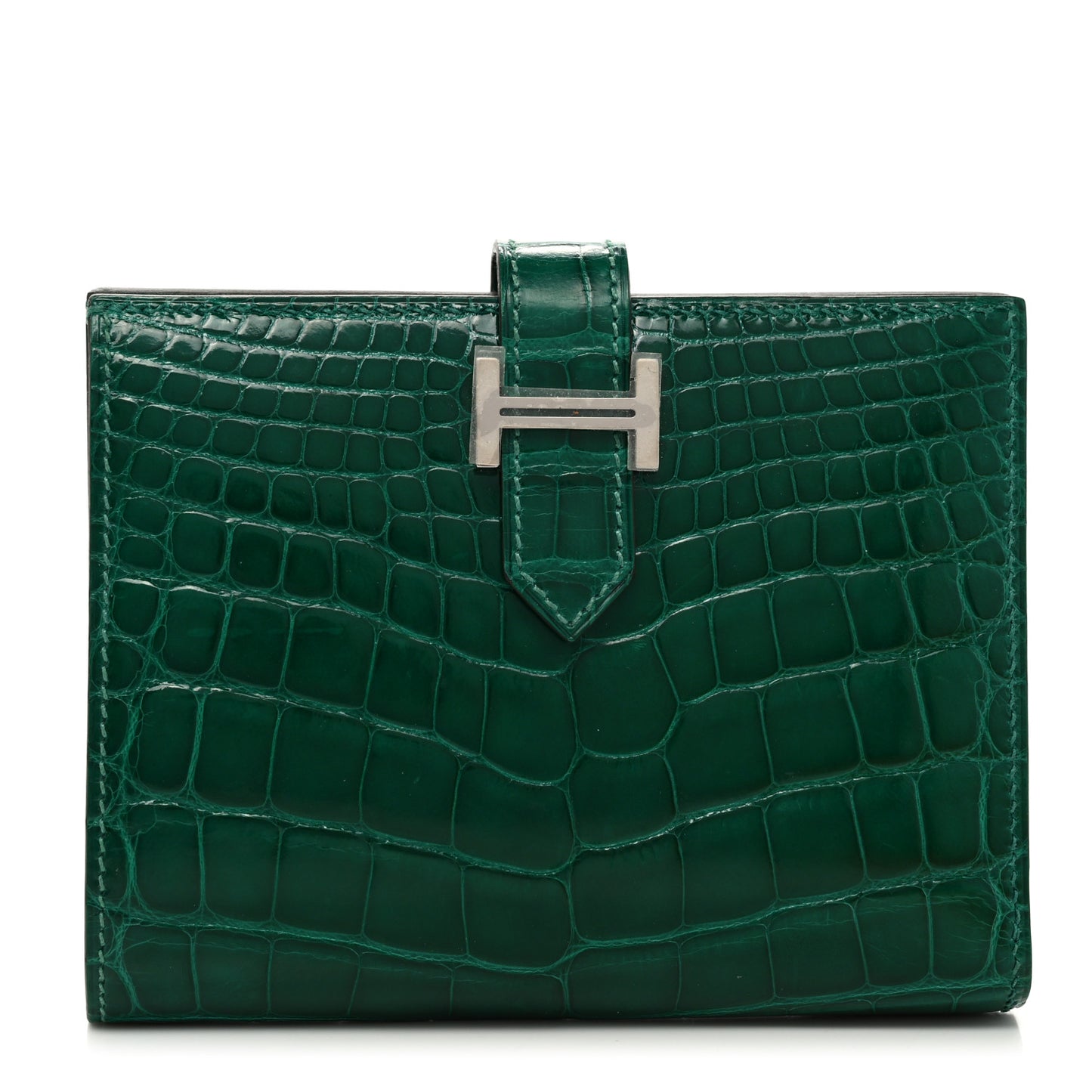 Shiny Alligator Bearn Compact Wallet Vert Emeraude